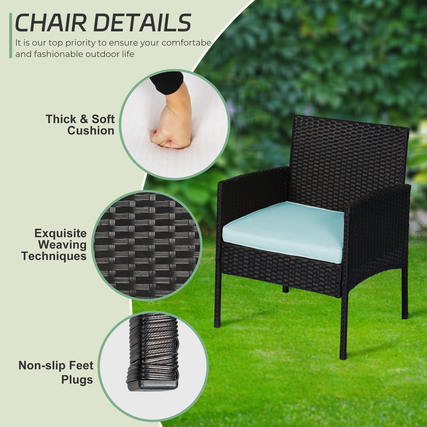 4 Piece Patio Conversation Wicker Furniture Set, Outdoor Rattan Sectional Furniture Set With Cushions for Yard Garden