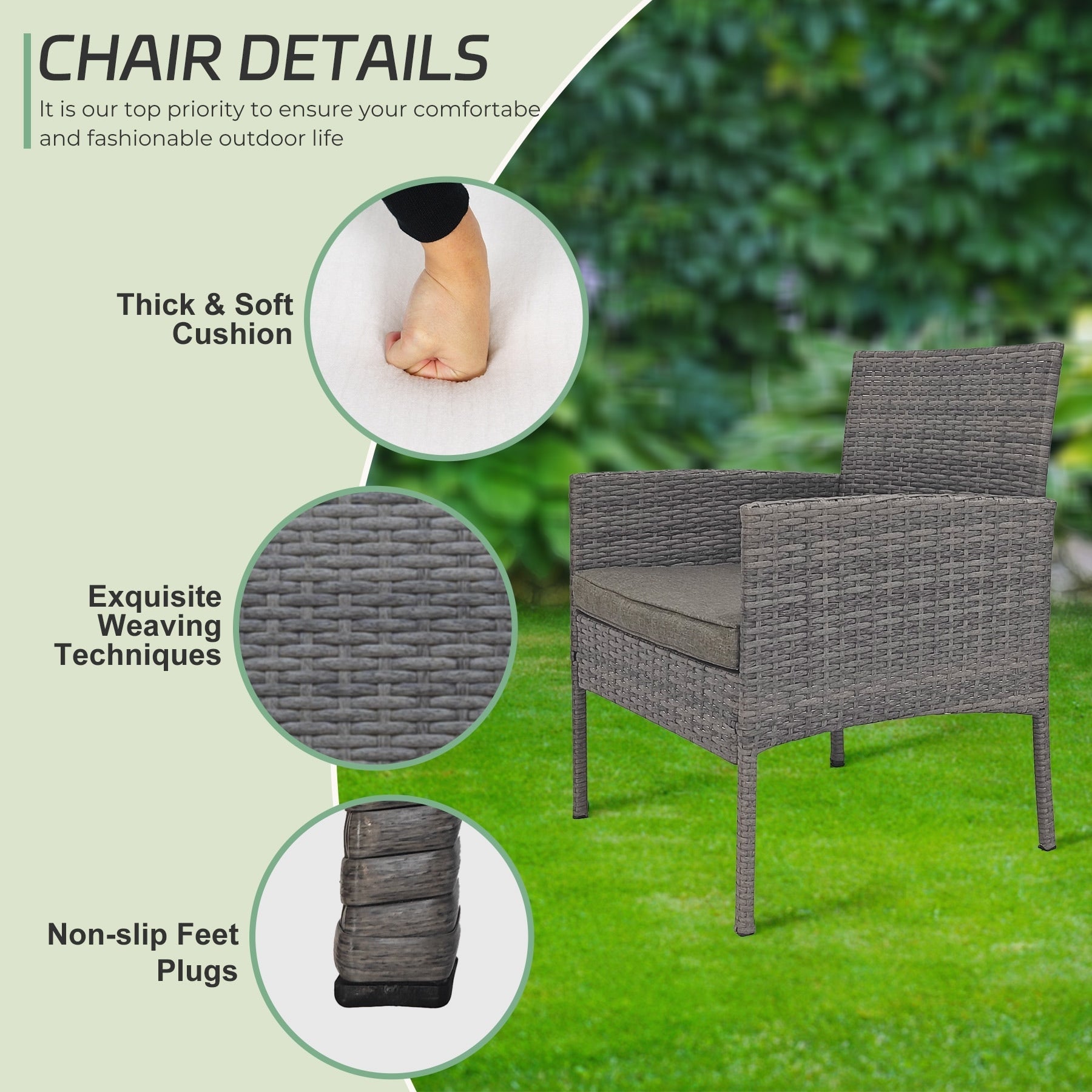 4 Piece Patio Conversation Wicker Furniture Set, Outdoor Rattan Sectional Furniture Set With Cushions for Yard Garden