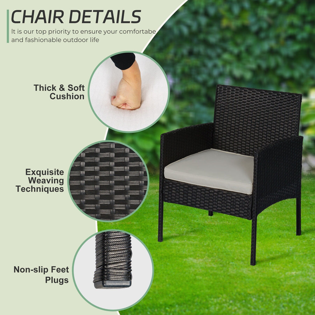 4 Piece Patio Conversation Wicker Furniture Set, Outdoor Rattan Sectional Furniture Set With Cushions for Yard Garden