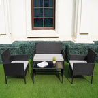 4 Piece Patio Conversation Wicker Furniture Set, Outdoor Rattan Sectional Furniture Set With Cushions for Yard Garden