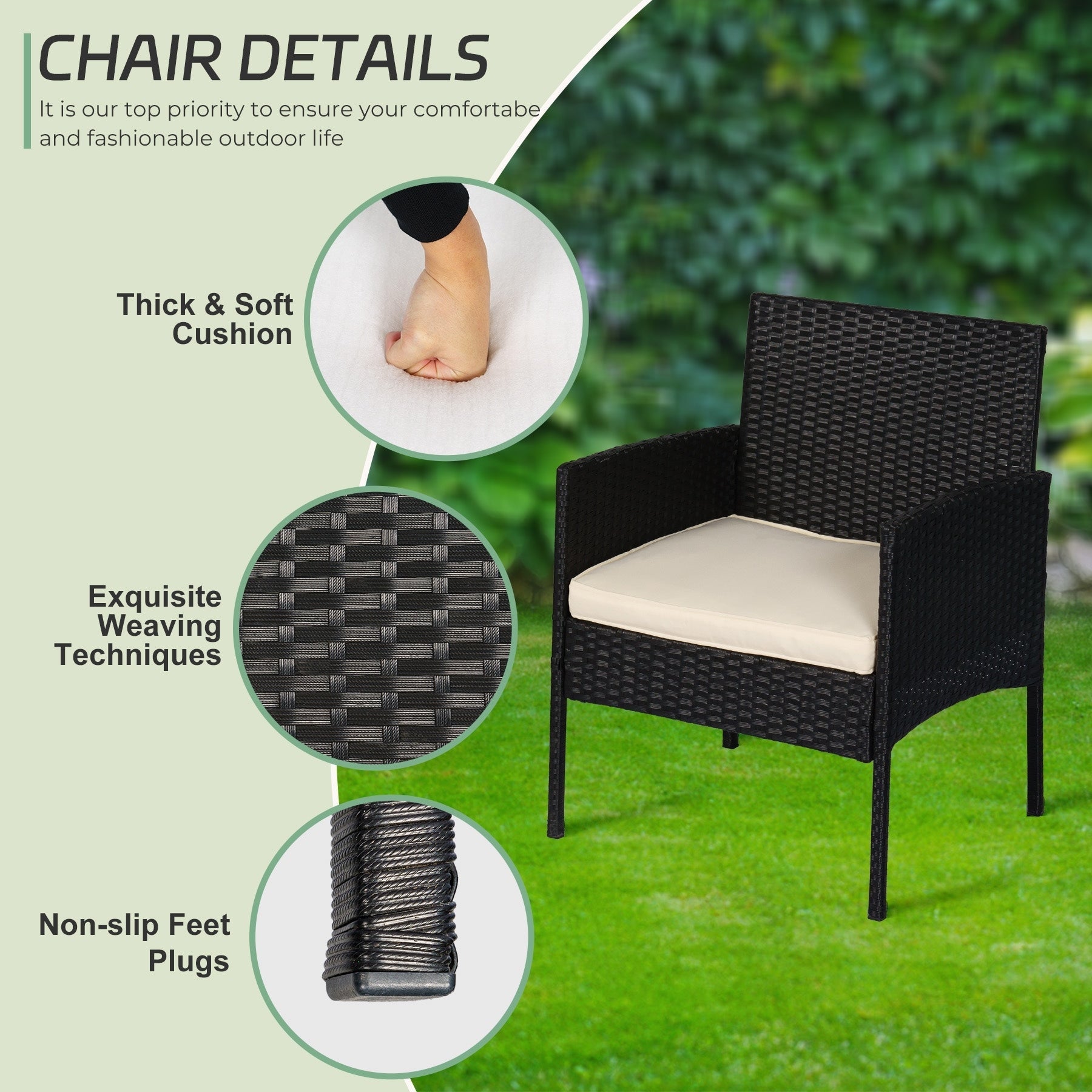 4 Piece Patio Conversation Wicker Furniture Set, Outdoor Rattan Sectional Furniture Set With Cushions for Yard Garden