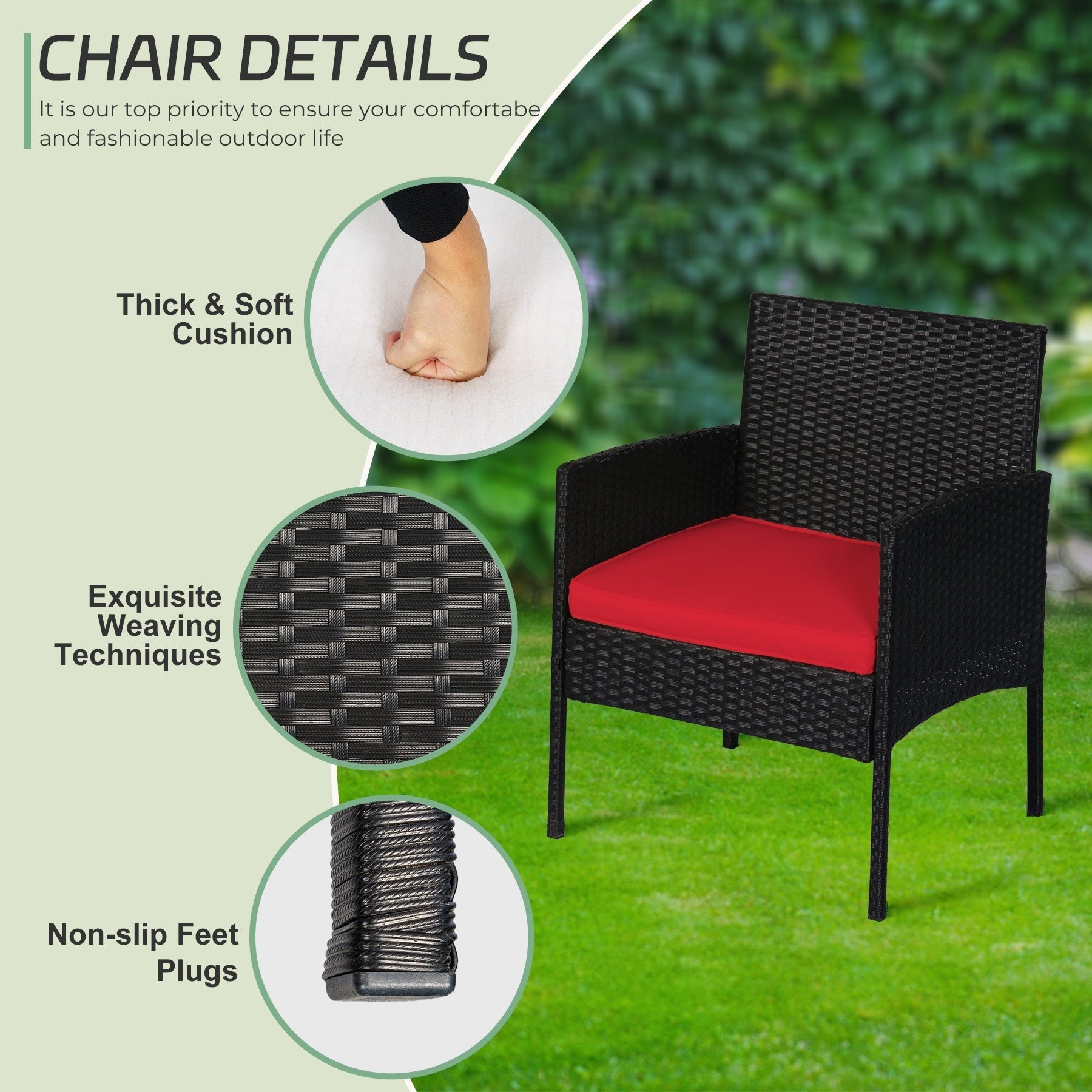 4 Piece Patio Conversation Wicker Furniture Set, Outdoor Rattan Sectional Furniture Set With Cushions for Yard Garden