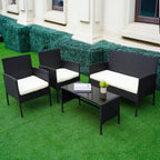 4 Piece Patio Conversation Wicker Furniture Set, Outdoor Rattan Sectional Furniture Set With Cushions for Yard Garden