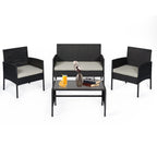 4 Piece Patio Conversation Wicker Furniture Set, Outdoor Rattan Sectional Furniture Set With Cushions for Yard Garden