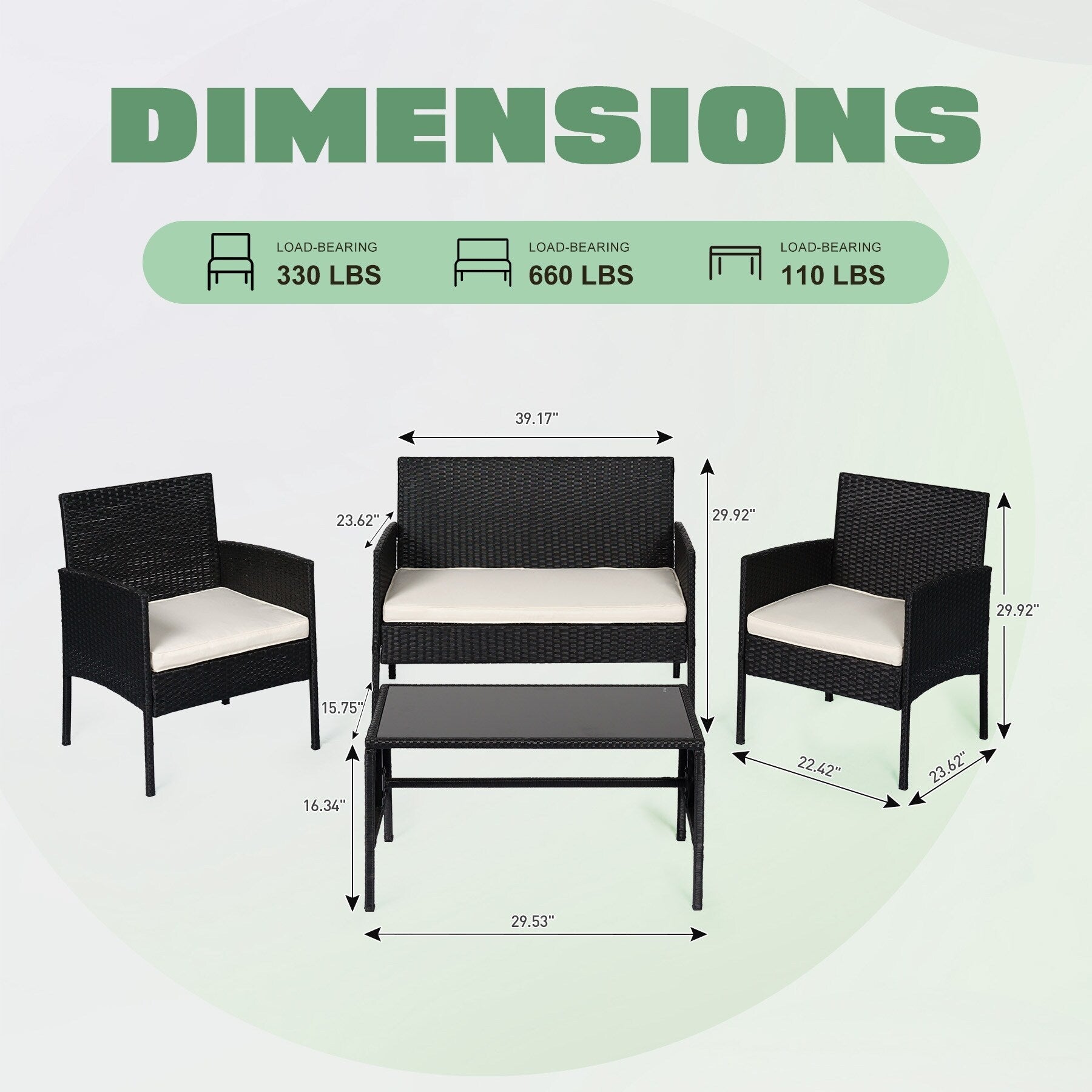 4 Piece Patio Conversation Wicker Furniture Set, Outdoor Rattan Sectional Furniture Set With Cushions for Yard Garden