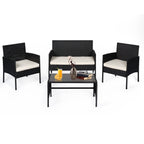 4 Piece Patio Conversation Wicker Furniture Set, Outdoor Rattan Sectional Furniture Set With Cushions for Yard Garden