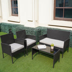 4 Piece Patio Conversation Wicker Furniture Set, Outdoor Rattan Sectional Furniture Set With Cushions for Yard Garden