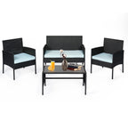 4 Piece Patio Conversation Wicker Furniture Set, Outdoor Rattan Sectional Furniture Set With Cushions for Yard Garden