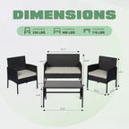 4 Piece Patio Conversation Wicker Furniture Set, Outdoor Rattan Sectional Furniture Set With Cushions for Yard Garden