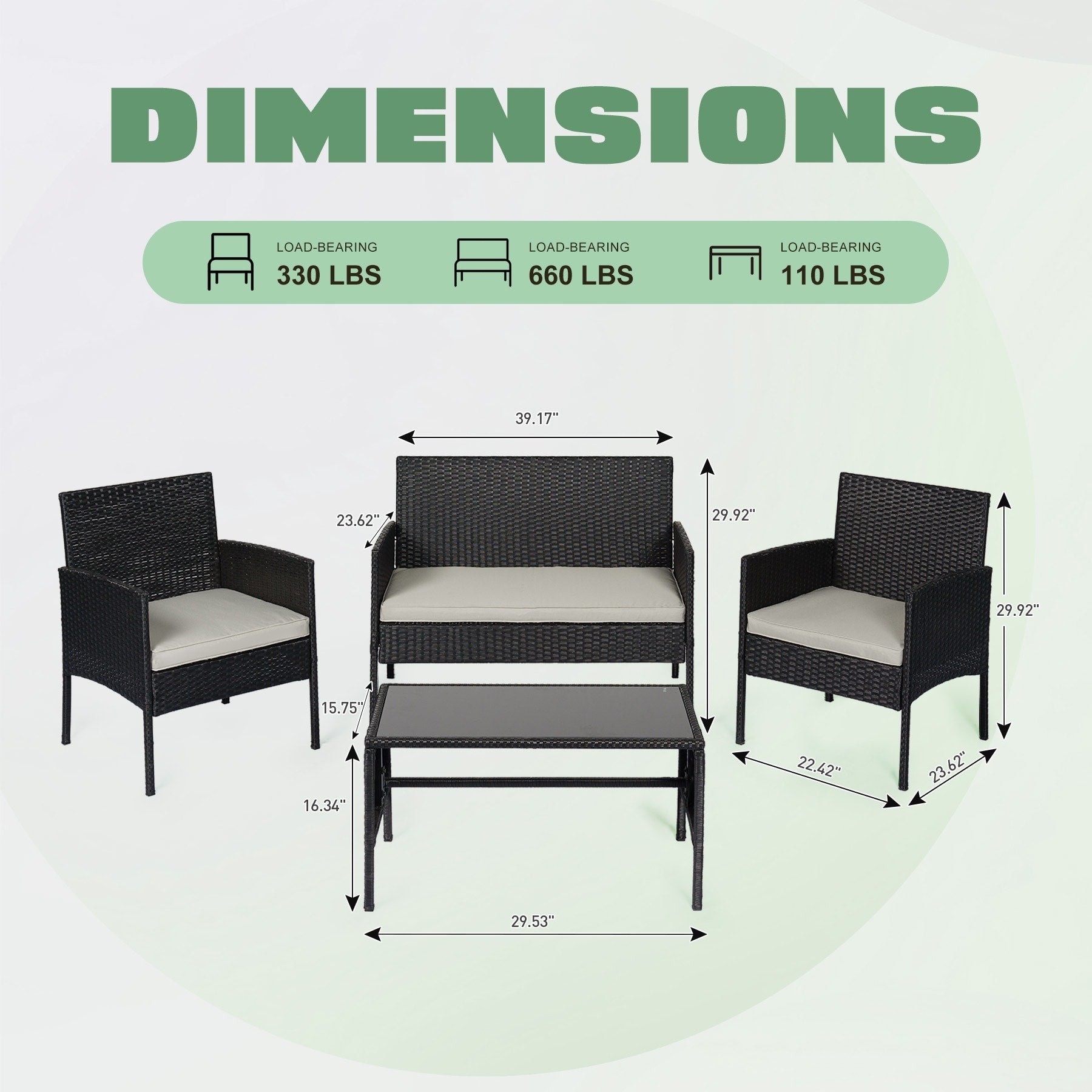 4 Piece Patio Conversation Wicker Furniture Set, Outdoor Rattan Sectional Furniture Set With Cushions for Yard Garden
