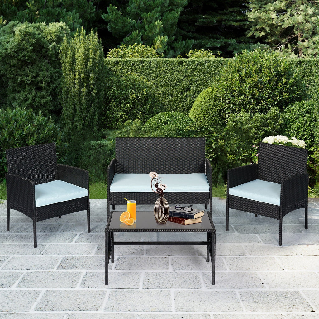 4 Piece Patio Conversation Wicker Furniture Set, Outdoor Rattan Sectional Furniture Set With Cushions for Yard Garden