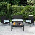 4 Piece Patio Conversation Wicker Furniture Set, Outdoor Rattan Sectional Furniture Set With Cushions for Yard Garden