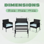 4 Piece Patio Conversation Wicker Furniture Set, Outdoor Rattan Sectional Furniture Set With Cushions for Yard Garden