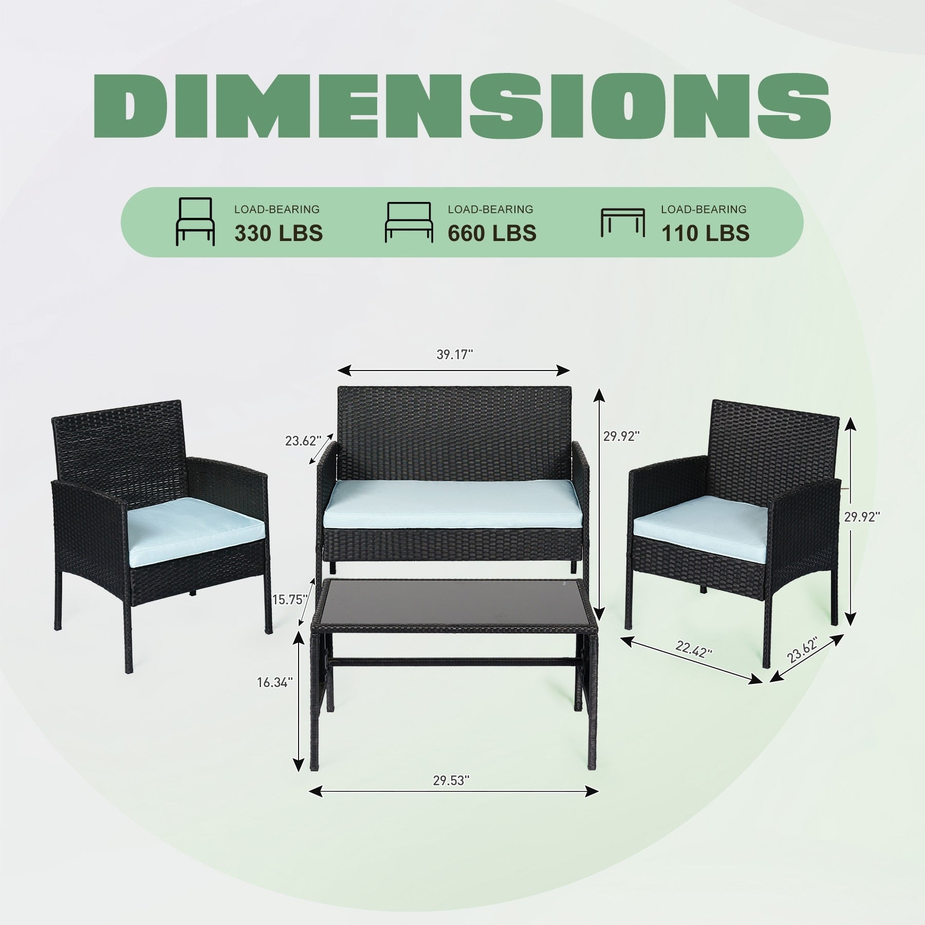 4 Piece Patio Conversation Wicker Furniture Set, Outdoor Rattan Sectional Furniture Set With Cushions for Yard Garden