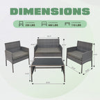 4 Piece Patio Conversation Wicker Furniture Set, Outdoor Rattan Sectional Furniture Set With Cushions for Yard Garden