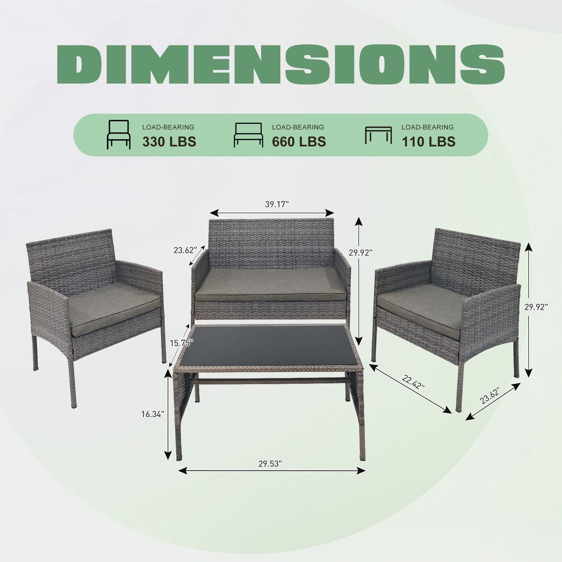 4 Piece Patio Conversation Wicker Furniture Set, Outdoor Rattan Sectional Furniture Set With Cushions for Yard Garden