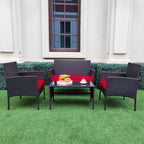 4 Piece Patio Conversation Wicker Furniture Set, Outdoor Rattan Sectional Furniture Set With Cushions for Yard Garden
