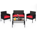 4 Piece Patio Conversation Wicker Furniture Set, Outdoor Rattan Sectional Furniture Set With Cushions for Yard Garden