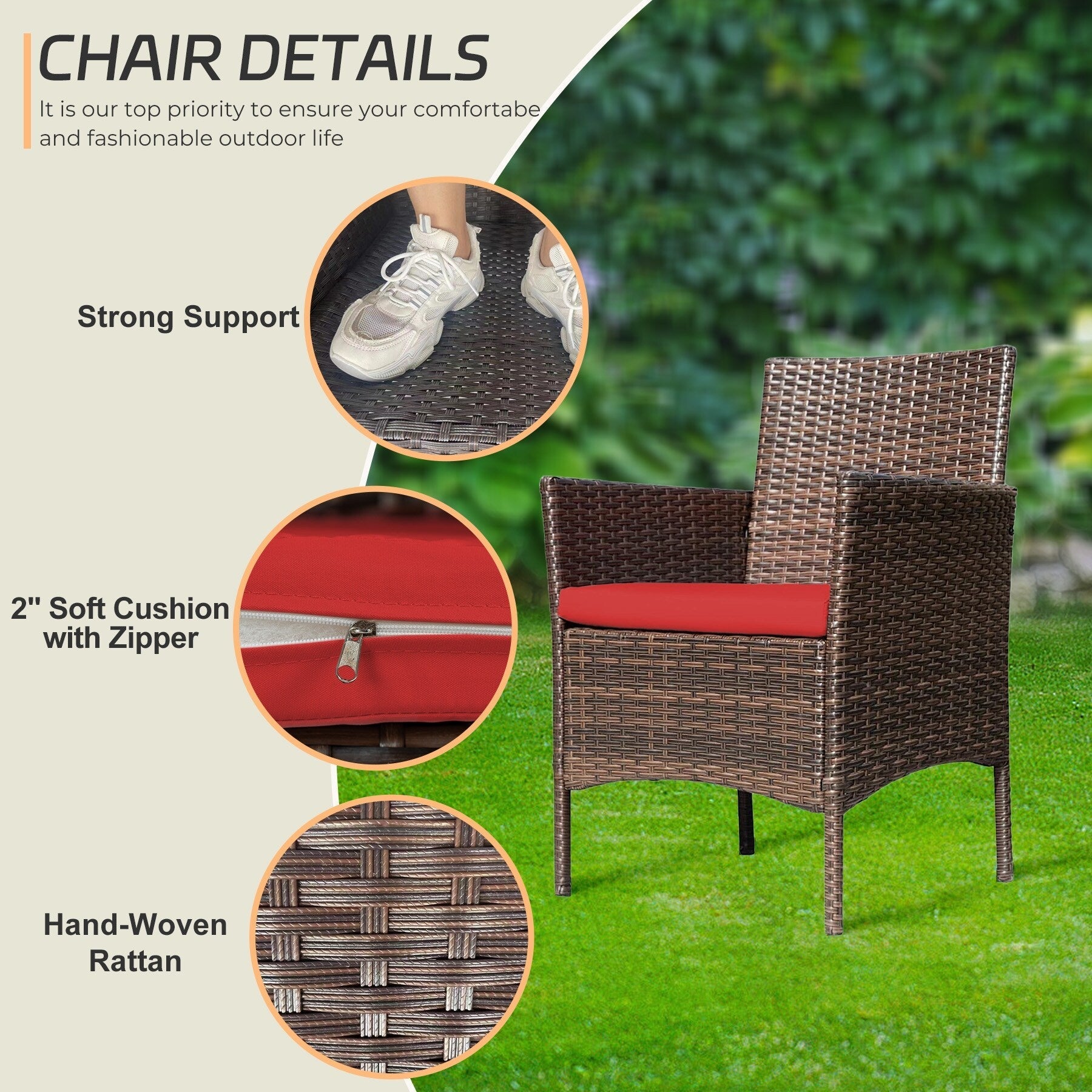 4 Piece Outdoor Patio Furniture Set With Cushions, Patio Wicker Conversation Set & Glass Coffee Table