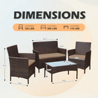4 Piece Outdoor Patio Furniture Set With Cushions, Patio Wicker Conversation Set & Glass Coffee Table