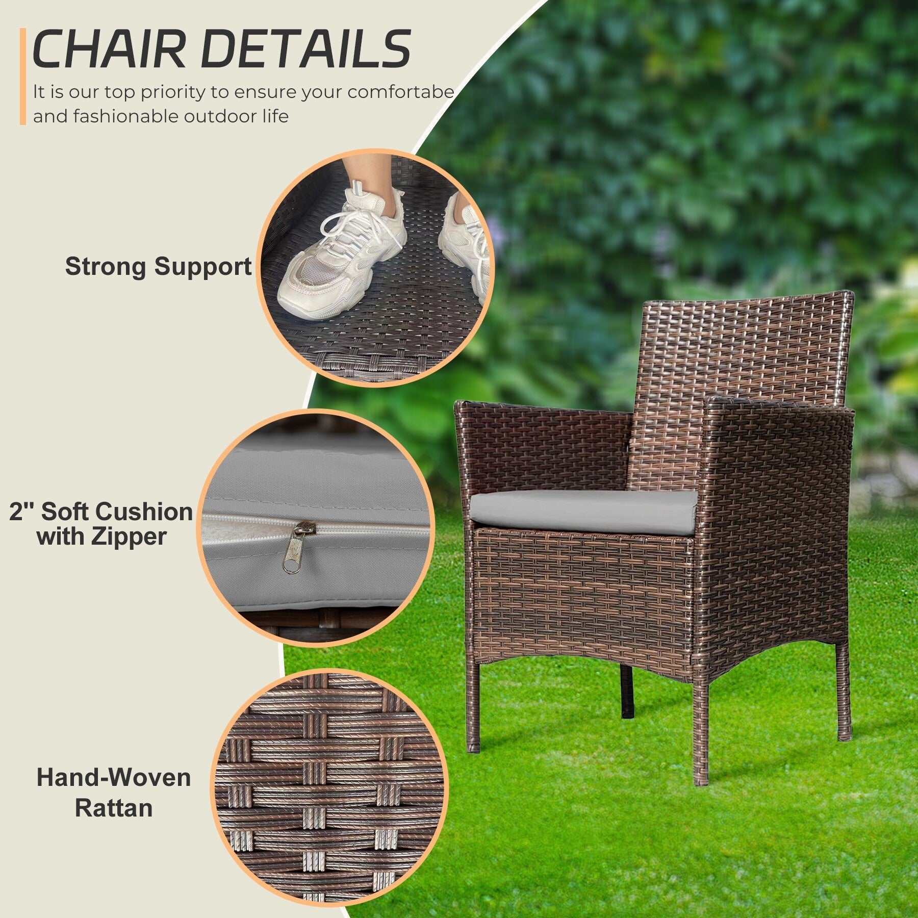 4 Piece Outdoor Patio Furniture Set With Cushions, Patio Wicker Conversation Set & Glass Coffee Table