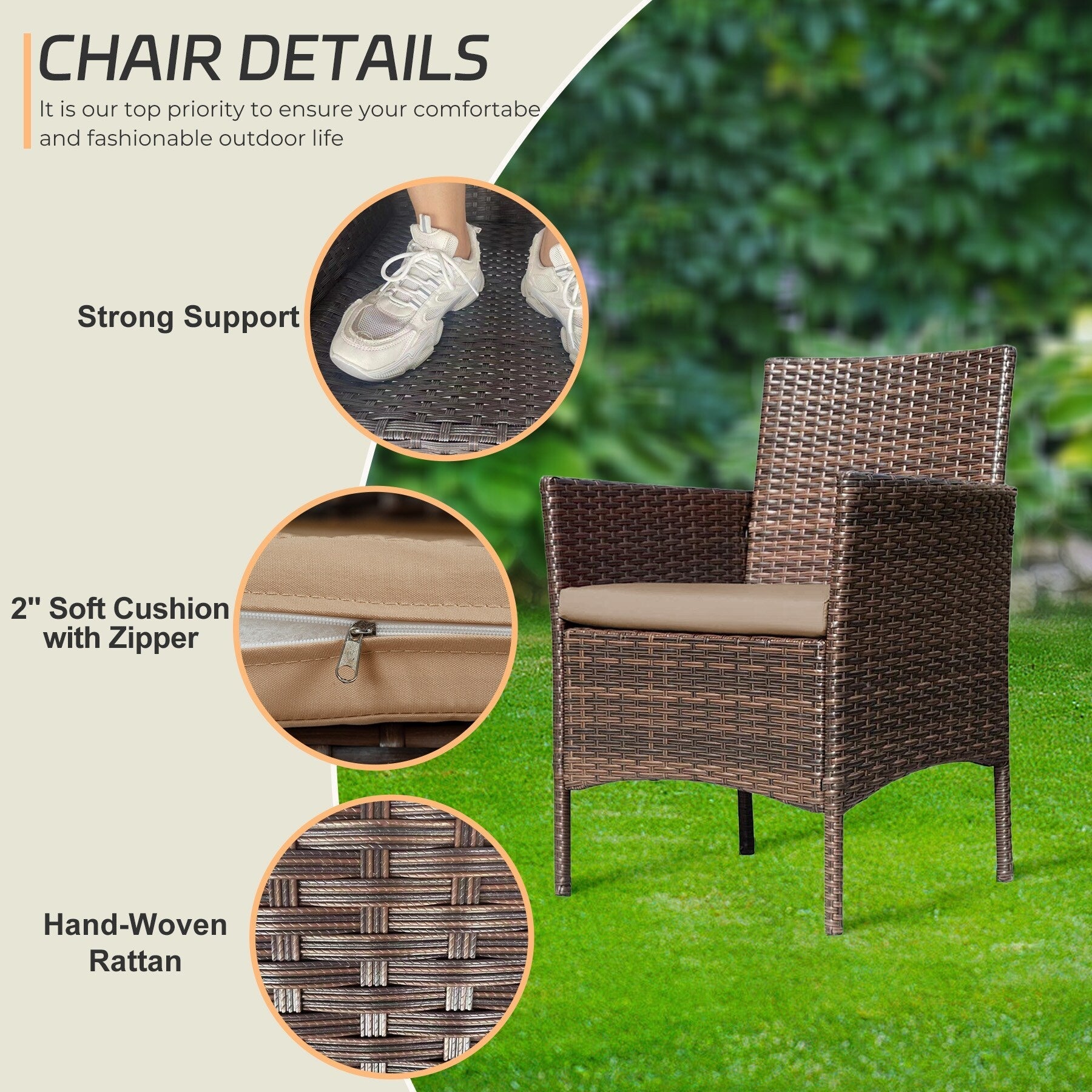 4 Piece Outdoor Patio Furniture Set With Cushions, Patio Wicker Conversation Set & Glass Coffee Table