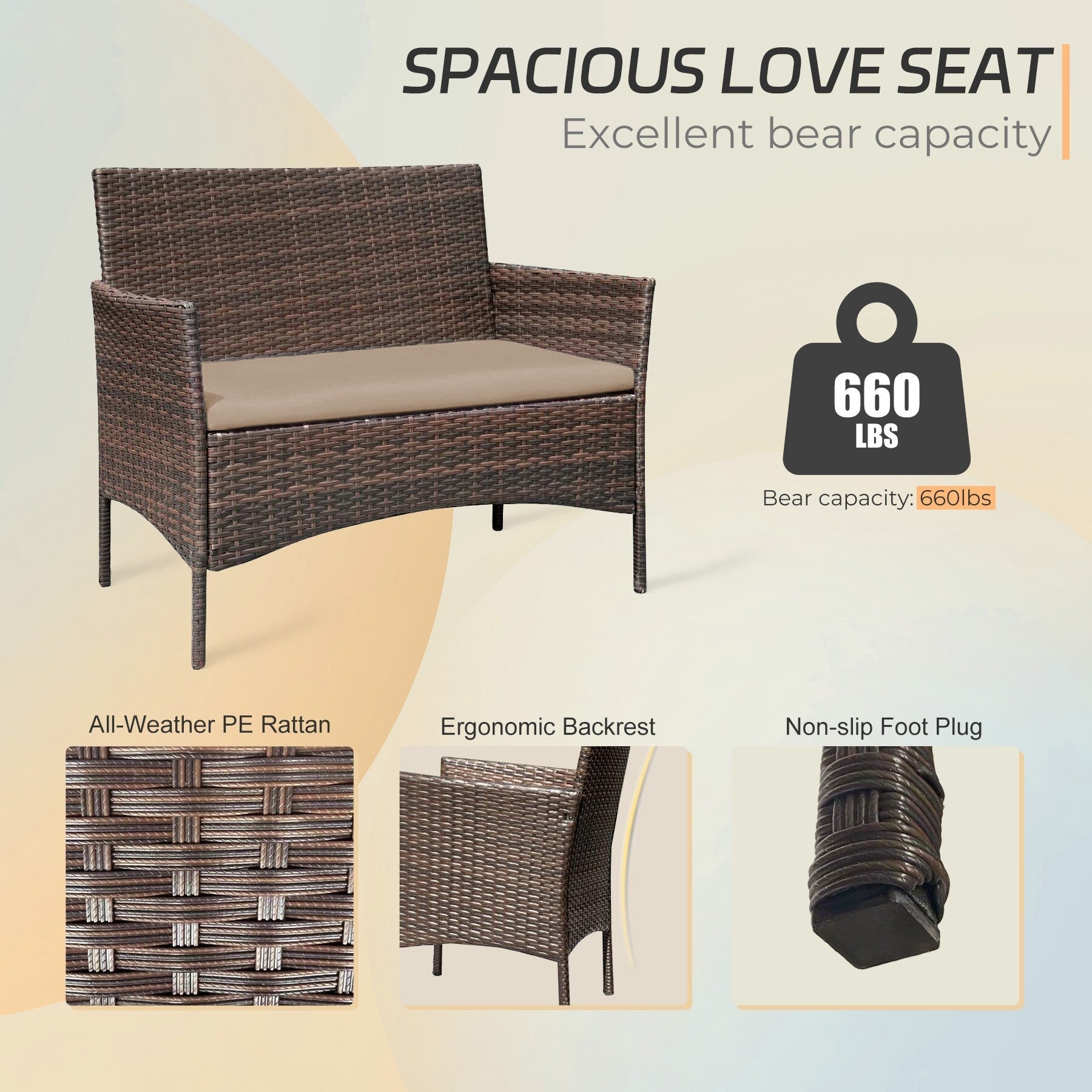 4 Piece Outdoor Patio Furniture Set With Cushions, Patio Wicker Conversation Set & Glass Coffee Table