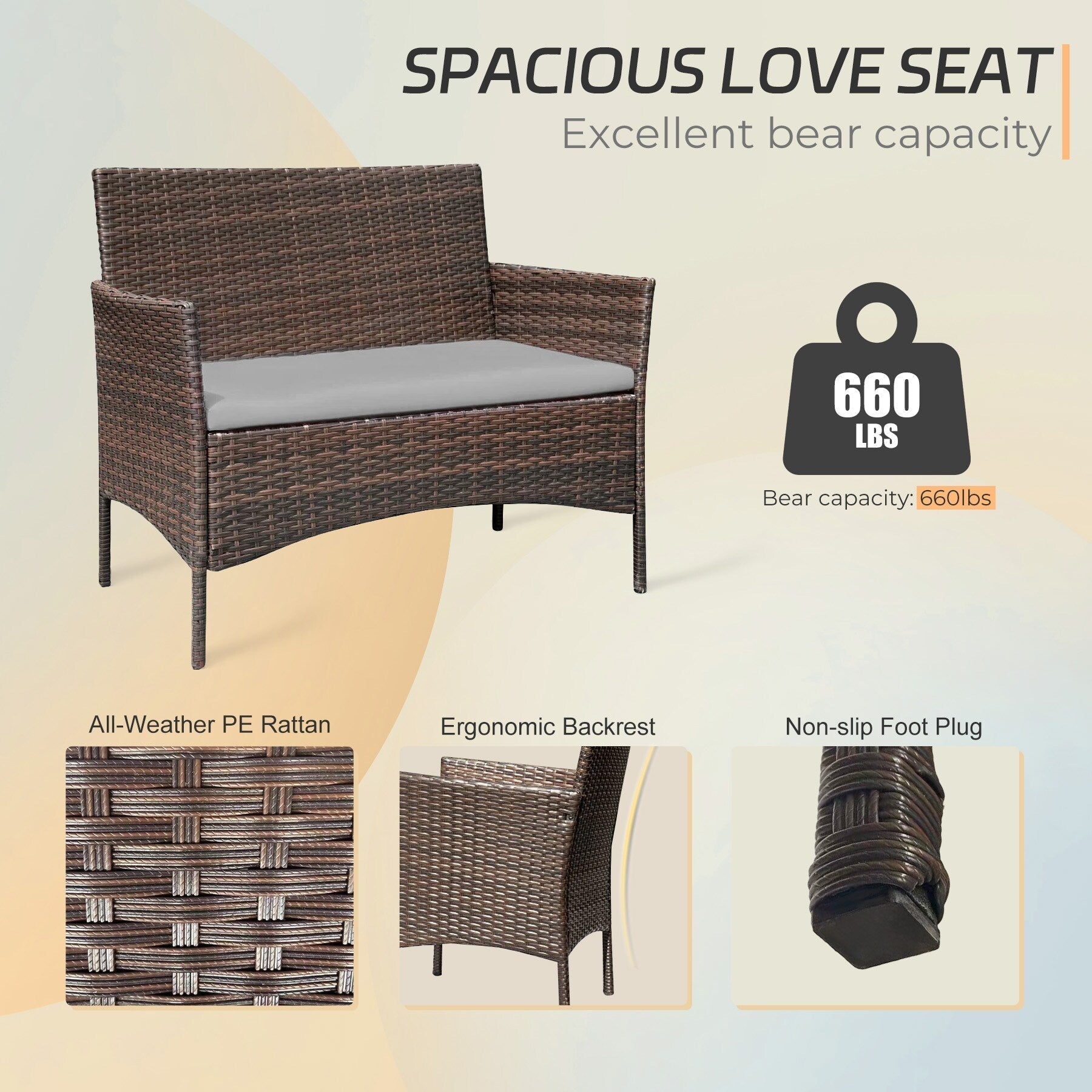 4 Piece Outdoor Patio Furniture Set With Cushions, Patio Wicker Conversation Set & Glass Coffee Table
