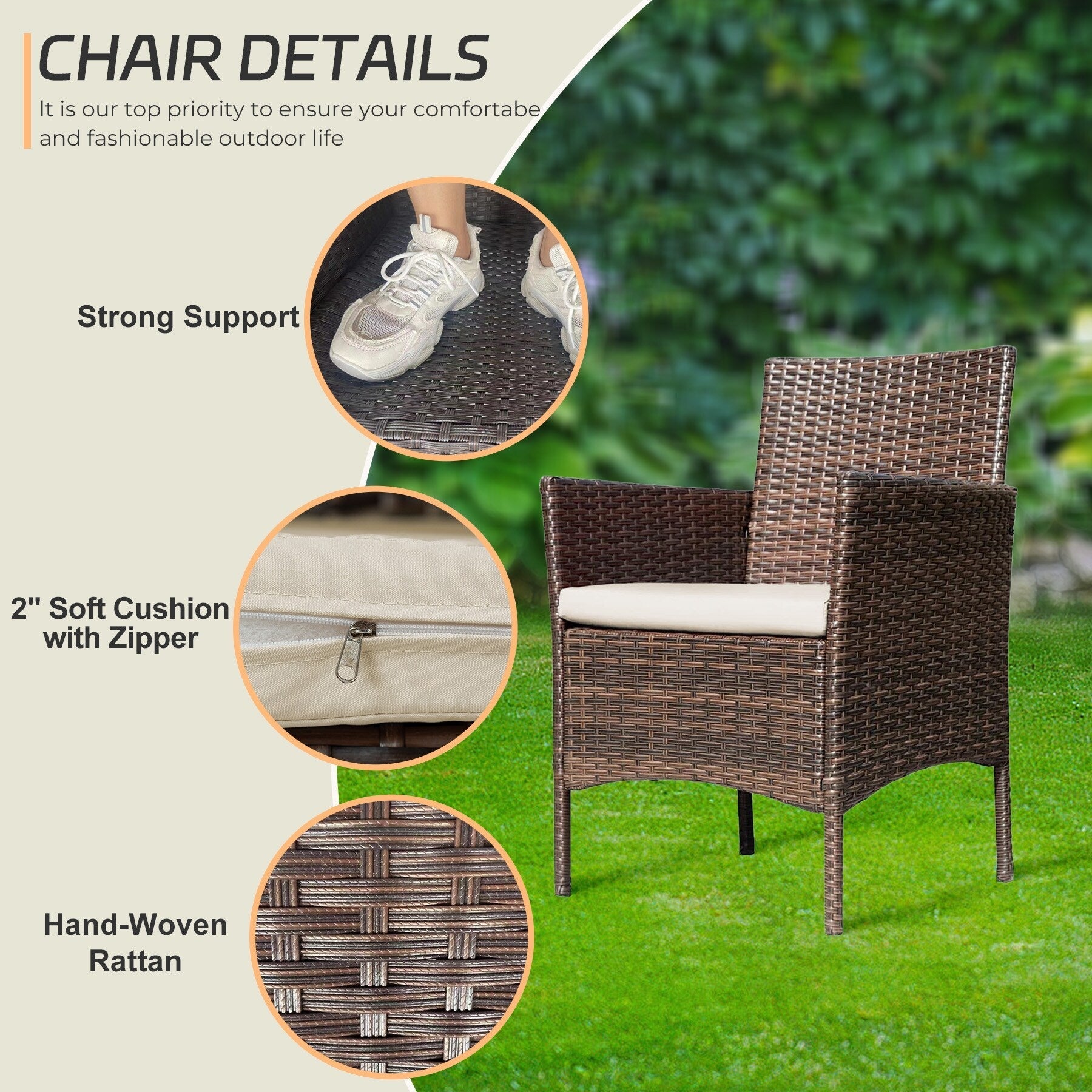 4 Piece Outdoor Patio Furniture Set With Cushions, Patio Wicker Conversation Set & Glass Coffee Table