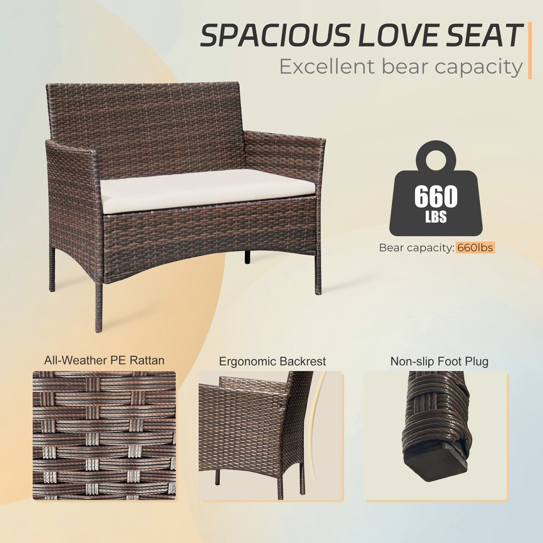 4 Piece Outdoor Patio Furniture Set With Cushions, Patio Wicker Conversation Set & Glass Coffee Table