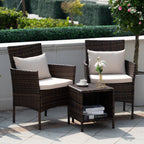 3 Piece Patio Conversation Bistro Set Outdoor Chat Furniture,Wicker Chairs and Storable Table Set,Porch Balcony Furniture Set