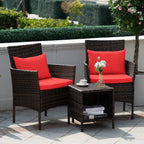 3 Piece Patio Conversation Bistro Set Outdoor Chat Furniture,Wicker Chairs and Storable Table Set,Porch Balcony Furniture Set