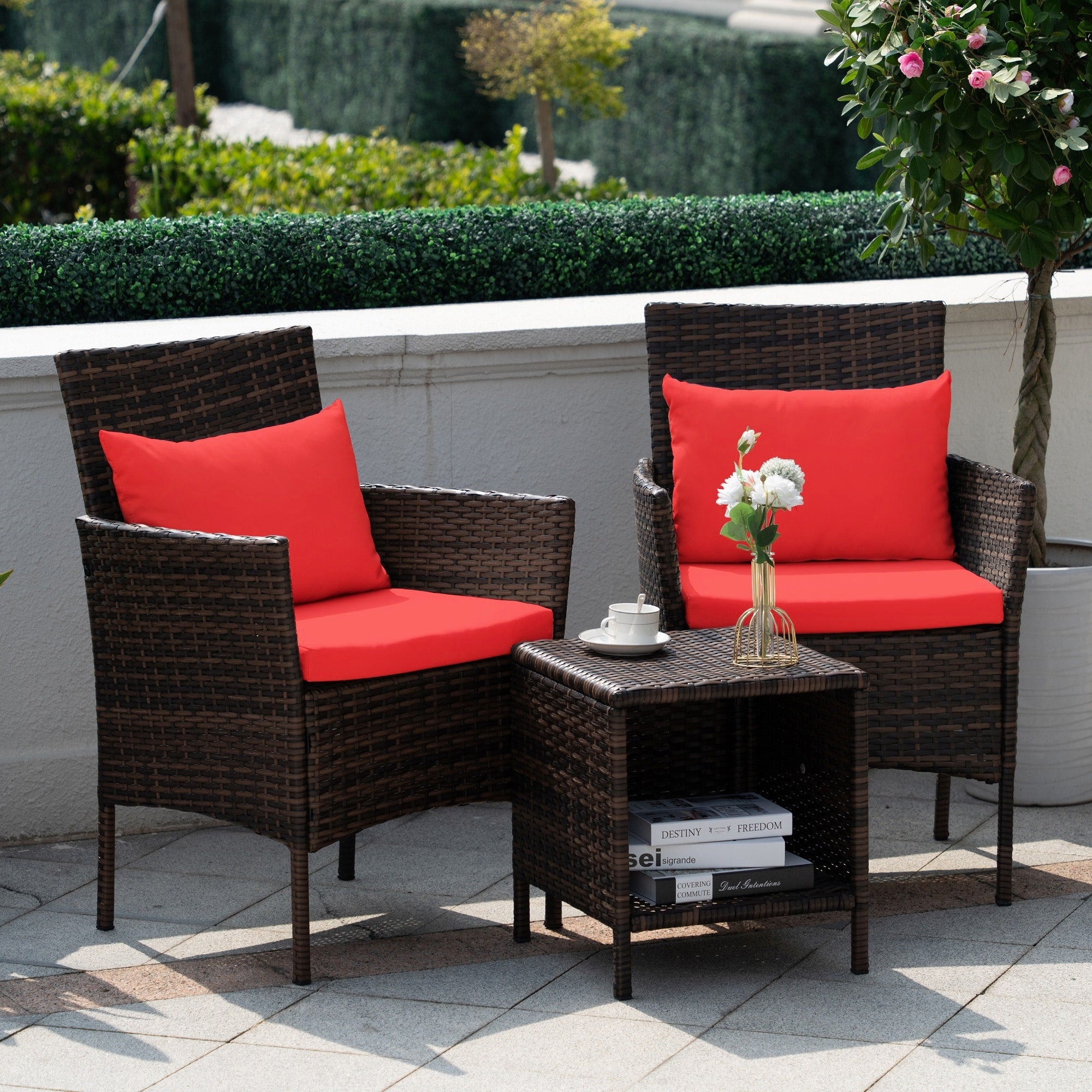 3 Piece Patio Conversation Bistro Set Outdoor Chat Furniture,Wicker Chairs and Storable Table Set,Porch Balcony Furniture Set