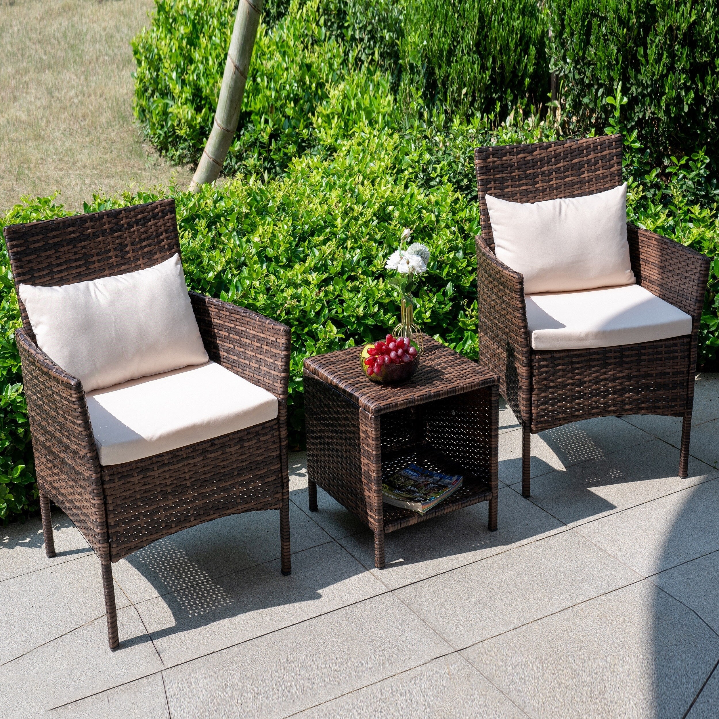 3 Piece Patio Conversation Bistro Set Outdoor Chat Furniture,Wicker Chairs and Storable Table Set,Porch Balcony Furniture Set