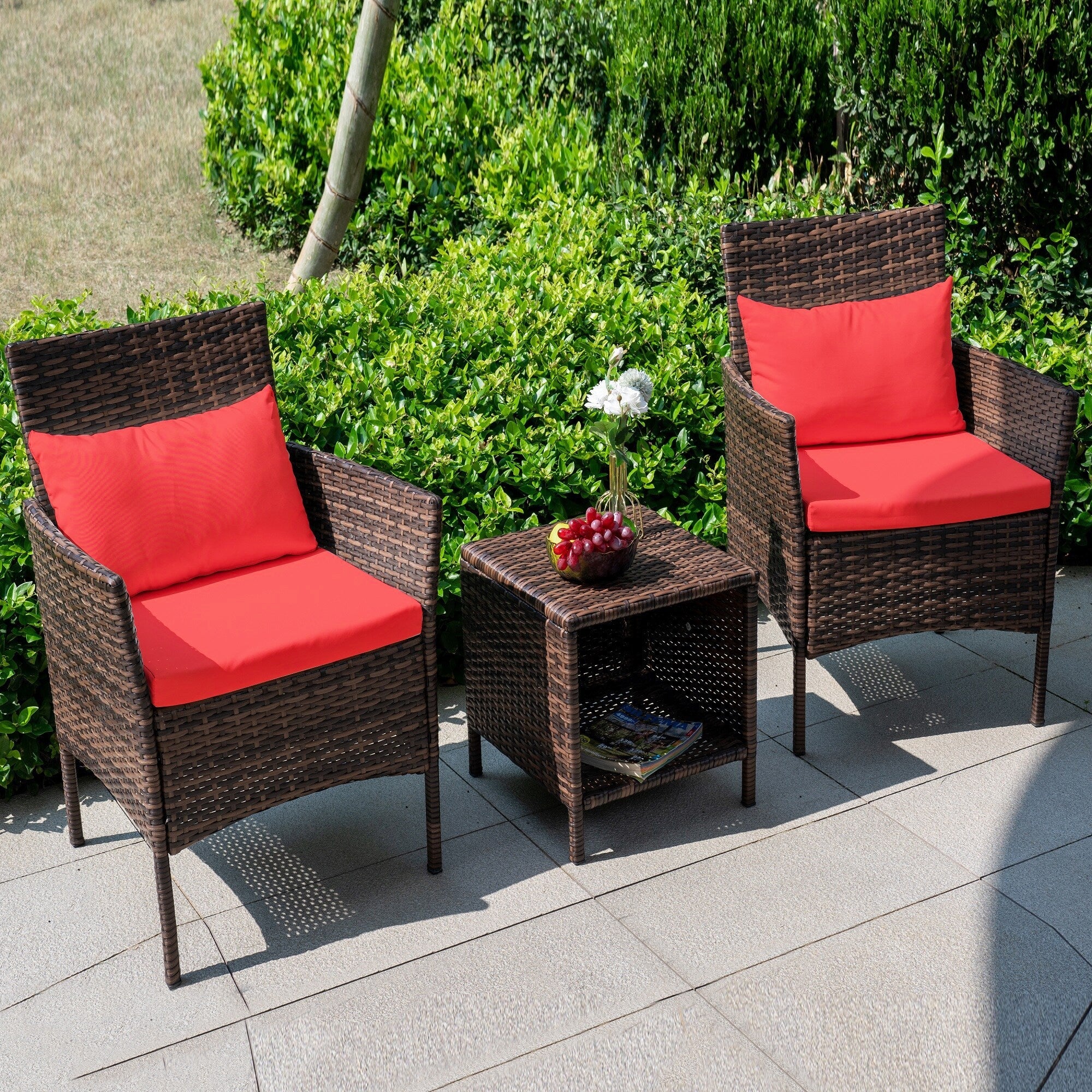 3 Piece Patio Conversation Bistro Set Outdoor Chat Furniture,Wicker Chairs and Storable Table Set,Porch Balcony Furniture Set