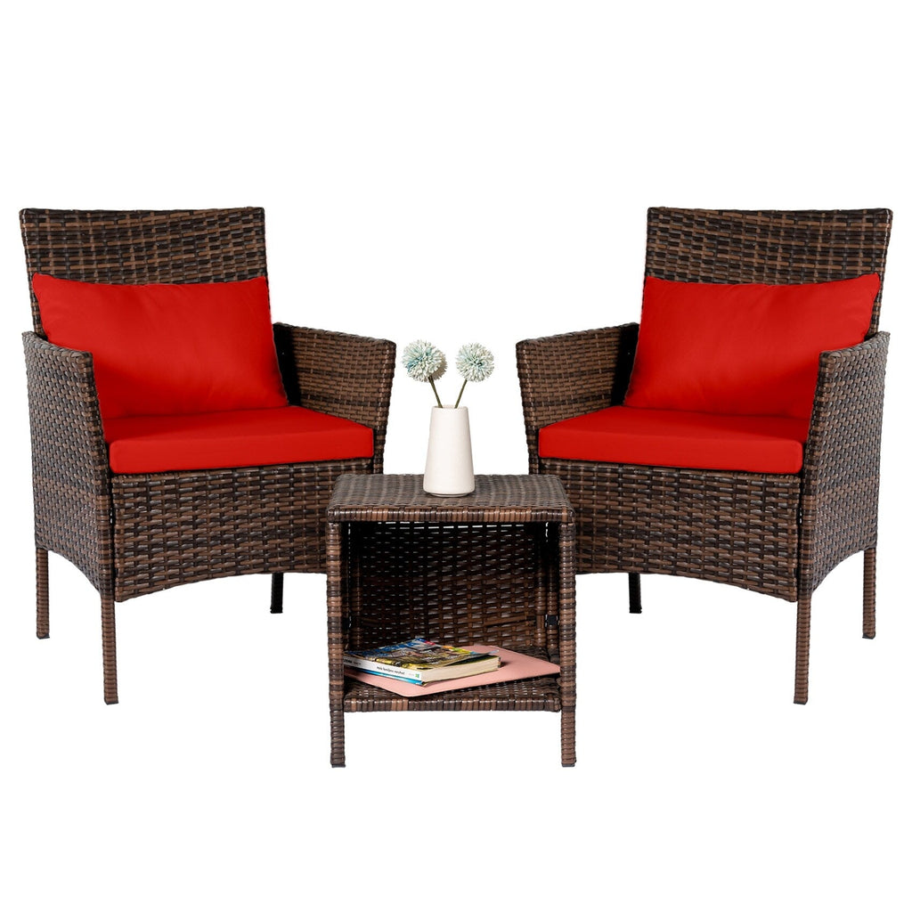 3 Piece Patio Conversation Bistro Set Outdoor Chat Furniture,Wicker Chairs and Storable Table Set,Porch Balcony Furniture Set