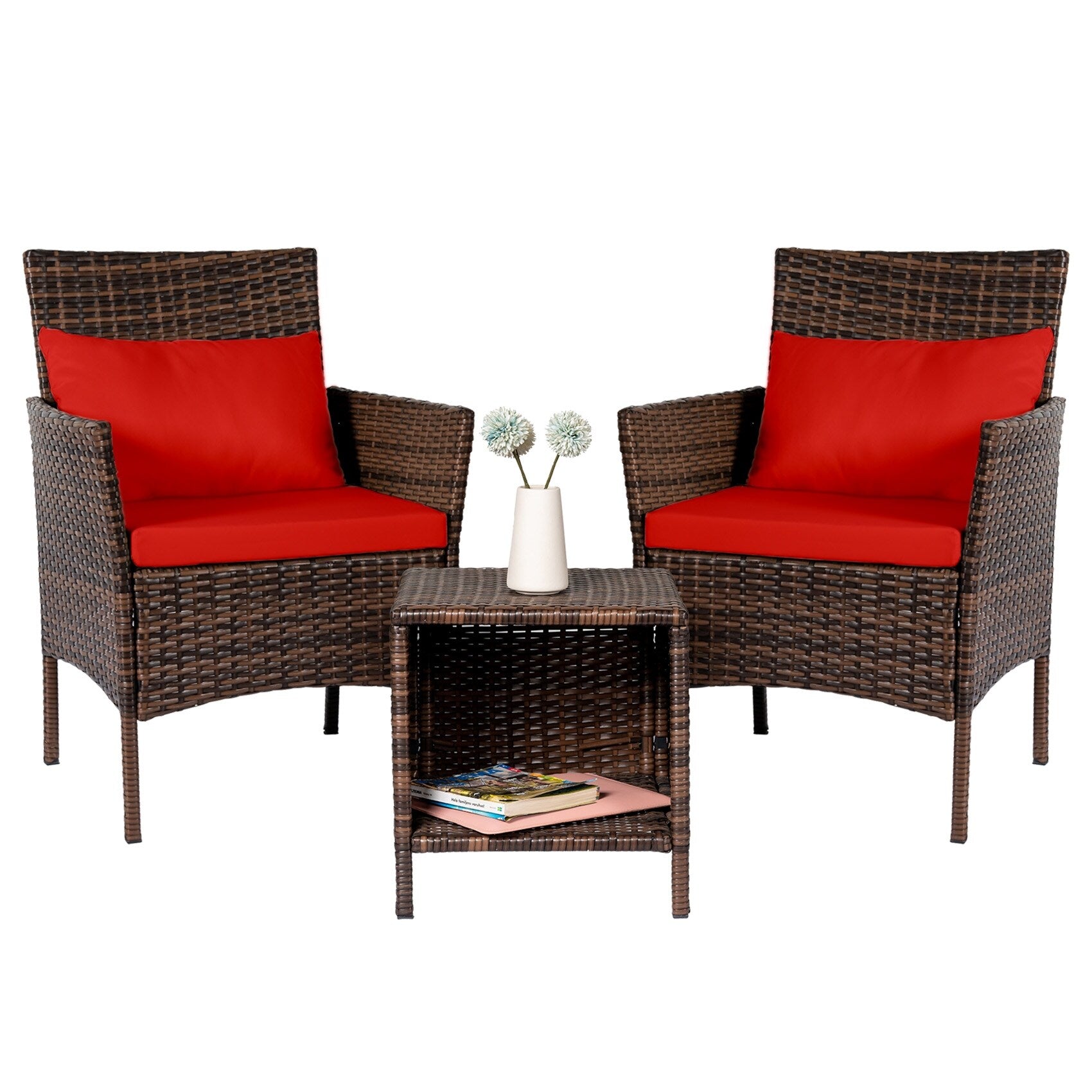 3 Piece Patio Conversation Bistro Set Outdoor Chat Furniture,Wicker Chairs and Storable Table Set,Porch Balcony Furniture Set
