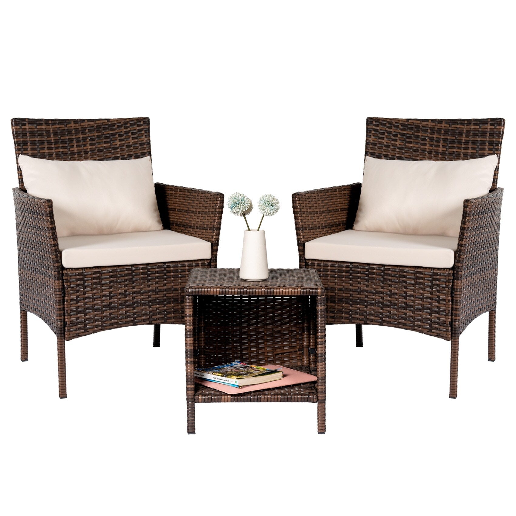 3 Piece Patio Conversation Bistro Set Outdoor Chat Furniture,Wicker Chairs and Storable Table Set,Porch Balcony Furniture Set