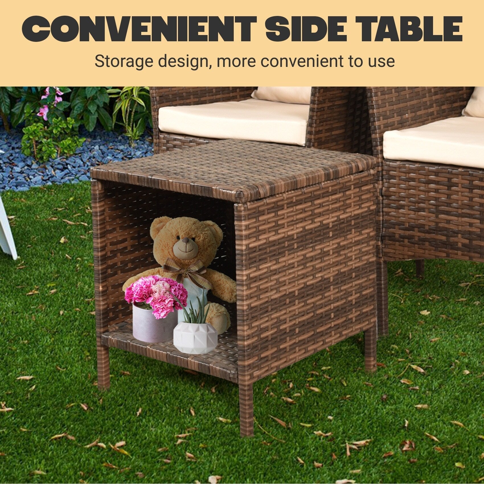3 Piece Patio Conversation Bistro Set Outdoor Chat Furniture,Wicker Chairs and Storable Table Set,Porch Balcony Furniture Set