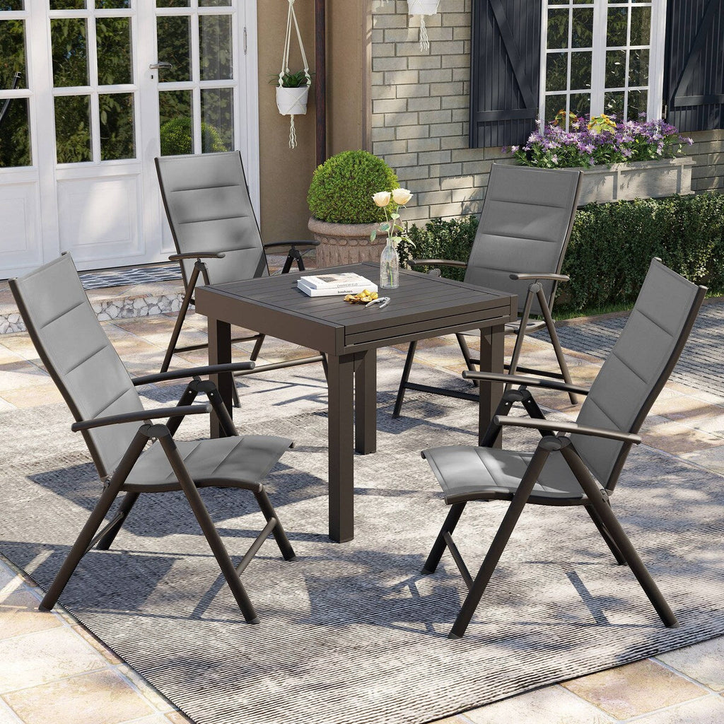 3/5/7 Pieces Patio Dining Set, Aluminum Expandable Table, Folding Padded Adjustable Chair