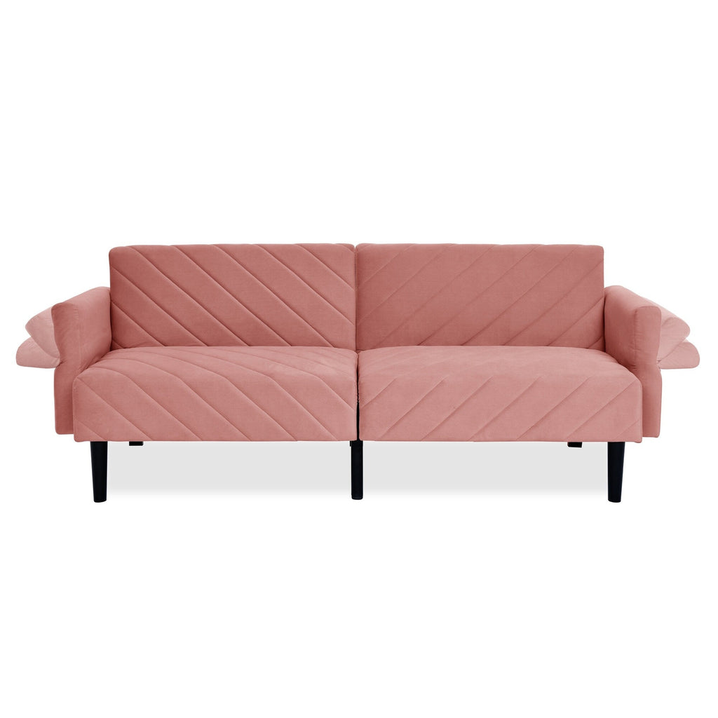 Pink 87 Velvet Tufted Convertible Futon Sofa Bed with Adjustable Armrests for Living Room