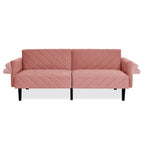 Pink 87 Velvet Tufted Convertible Futon Sofa Bed with Adjustable Armrests for Living Room