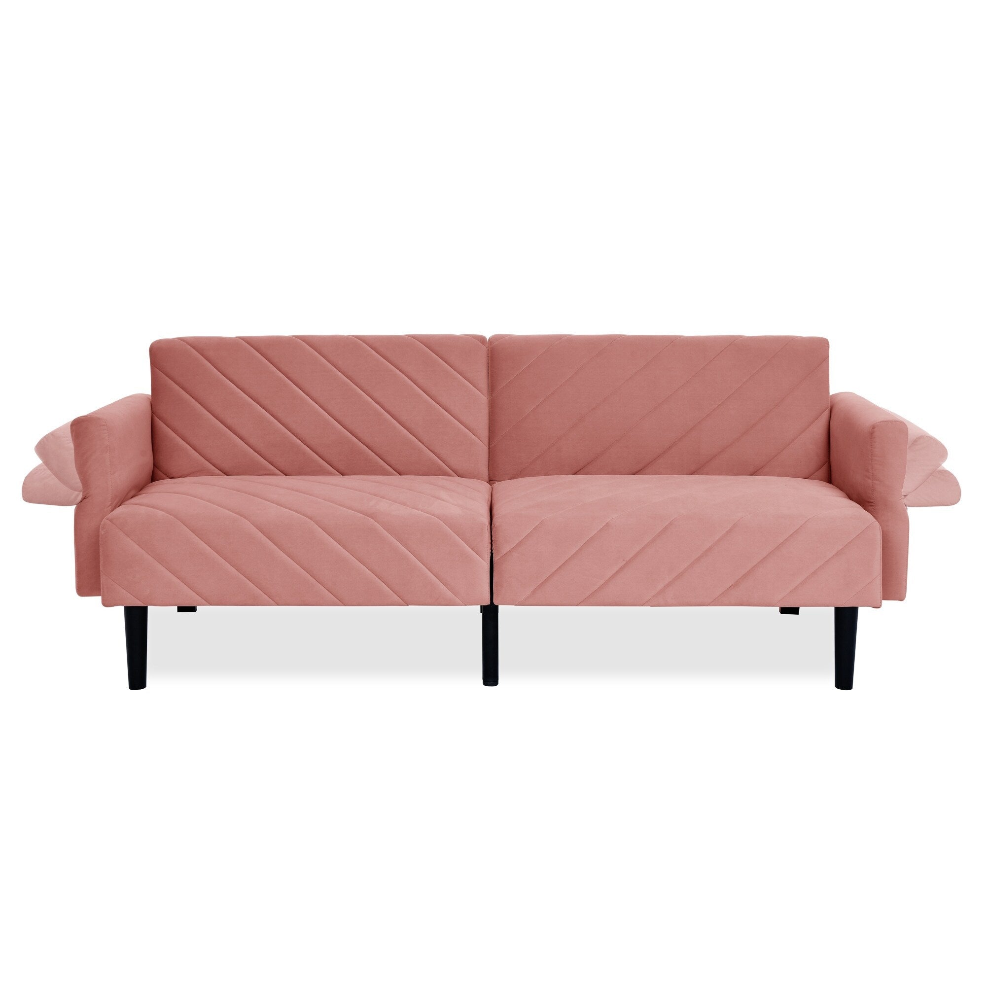 Pink 87 Velvet Tufted Convertible Futon Sofa Bed with Adjustable Armrests for Living Room