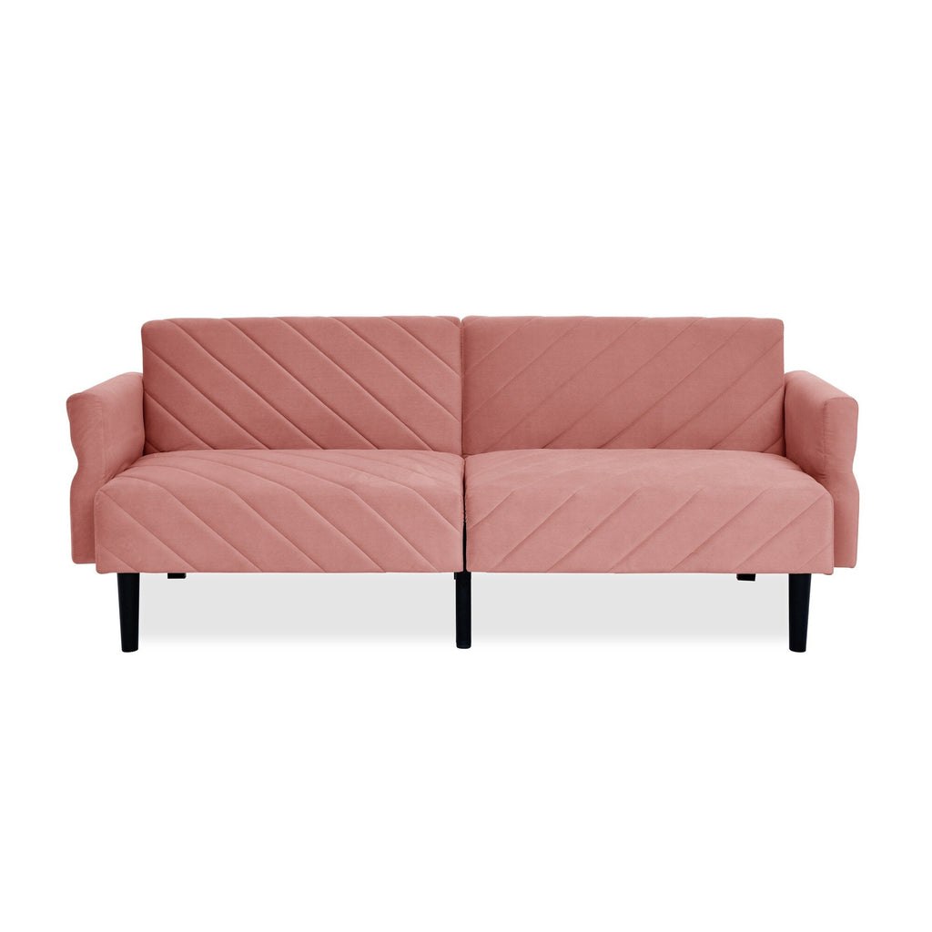 Pink 87 Velvet Tufted Convertible Futon Sofa Bed with Adjustable Armrests for Living Room