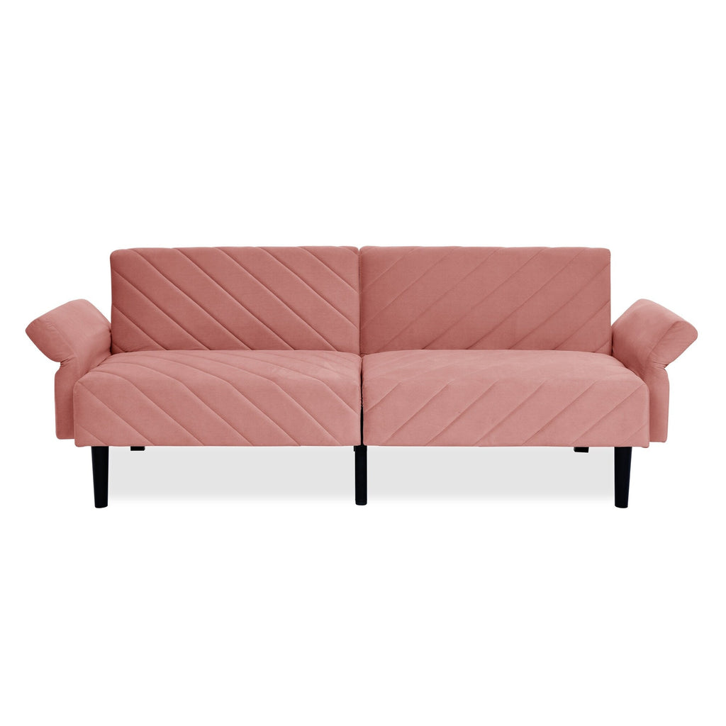 Pink 87 Velvet Tufted Convertible Futon Sofa Bed with Adjustable Armrests for Living Room