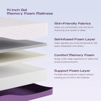 14 Inch Bamboo Charcoal Gel Memory Foam Mattress,Suitable for Adjustable bed