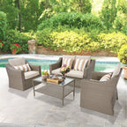 4-piece/5-piece Outdoor Patio Wicker Lounge Chair Conversation Set with Coffee Table and Cushions