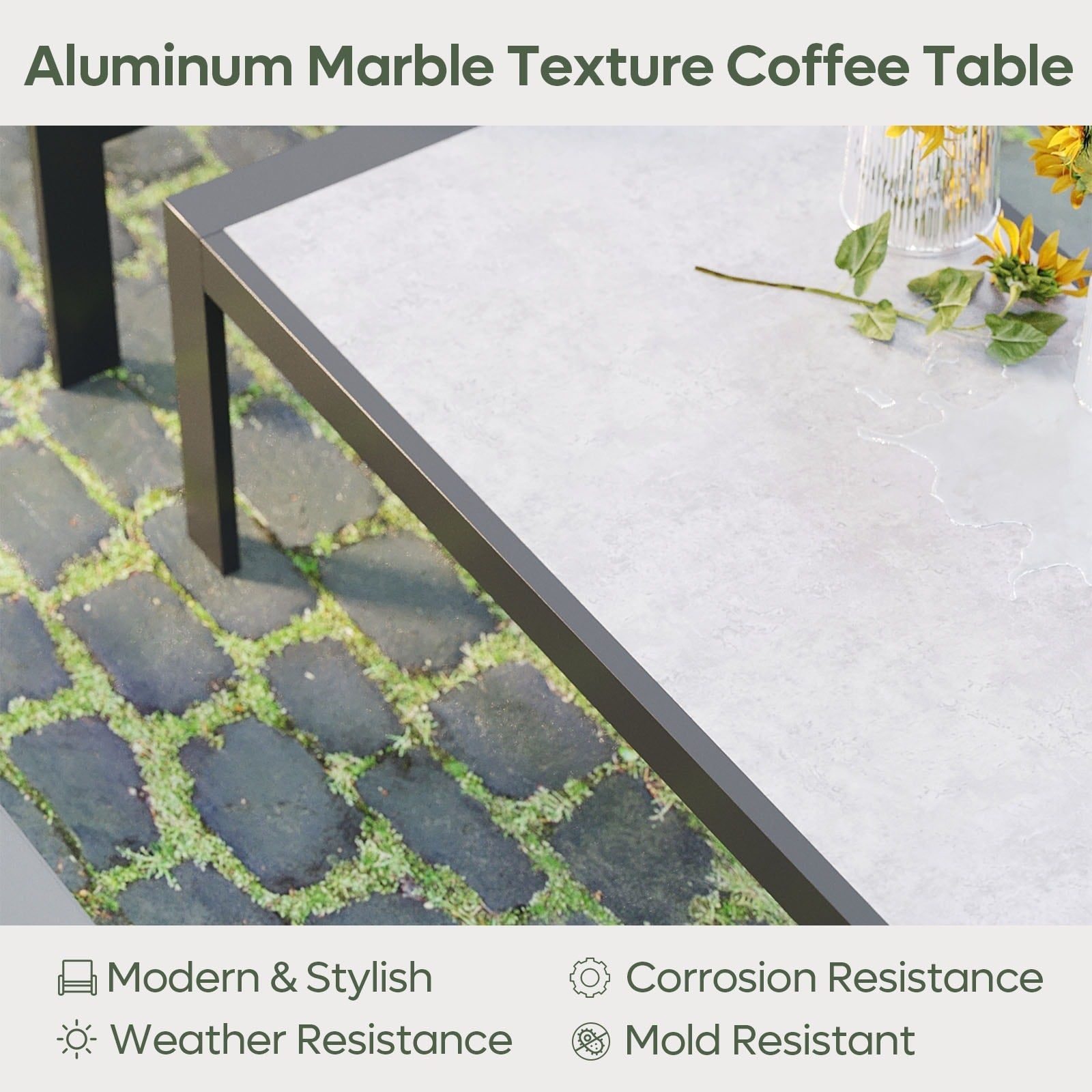 4-Piece 4 Person Aluminum Patio Conversation Set with Cushions LED Coffee Table and Loveseat