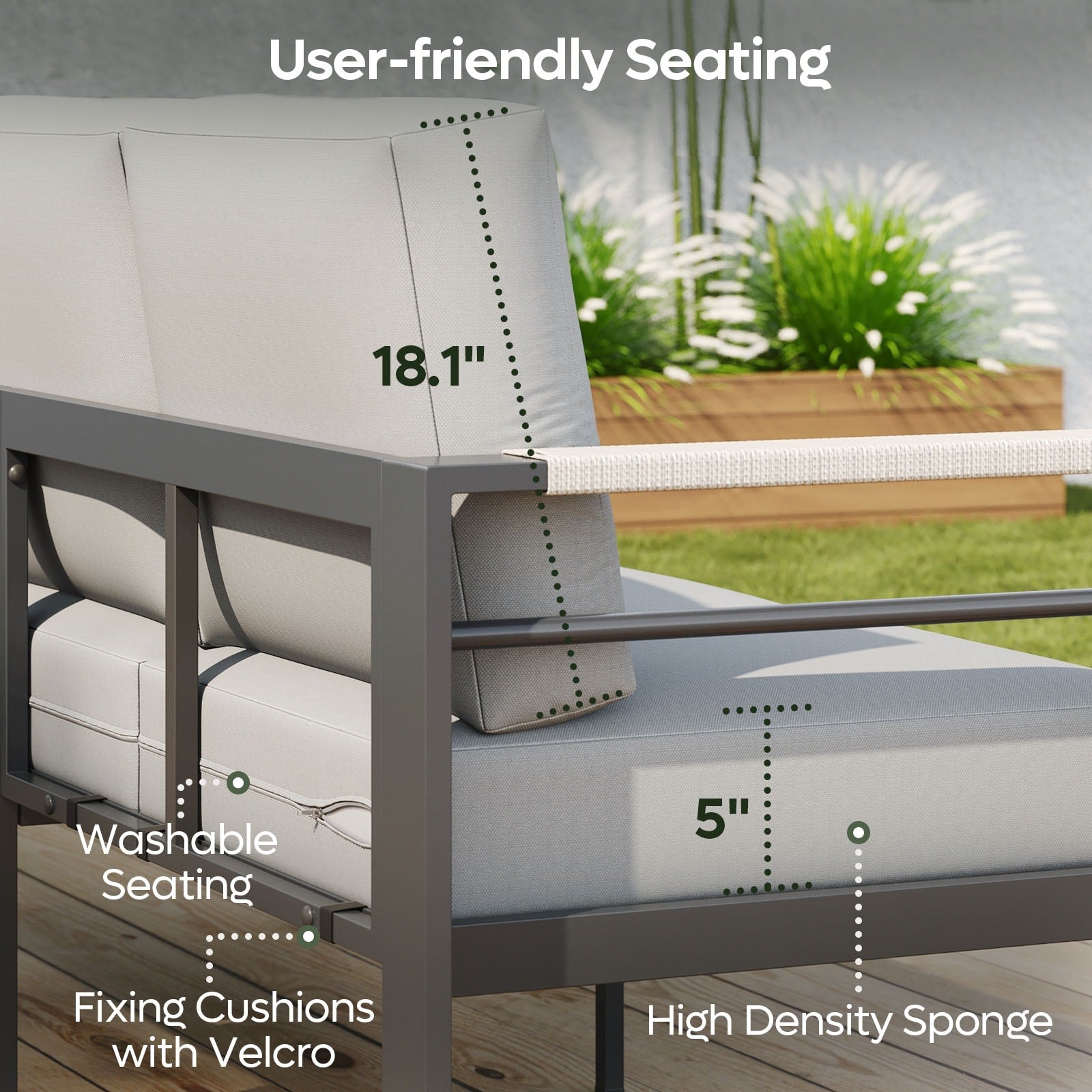 4-Piece 4 Person Aluminum Patio Conversation Set with Cushions LED Coffee Table and Loveseat