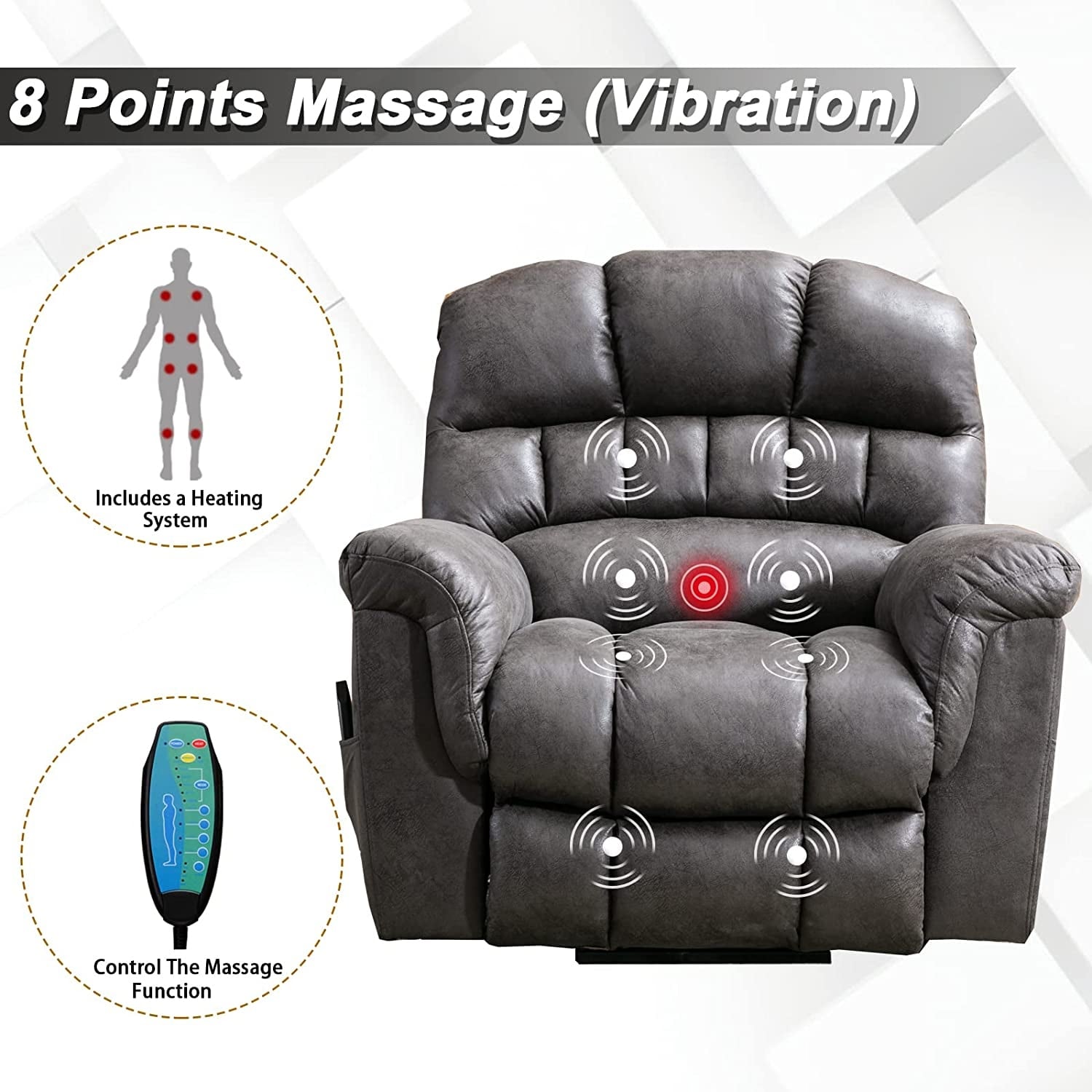 42 Wide Oversize Power Lift Recliner Chair with Massage and Heating